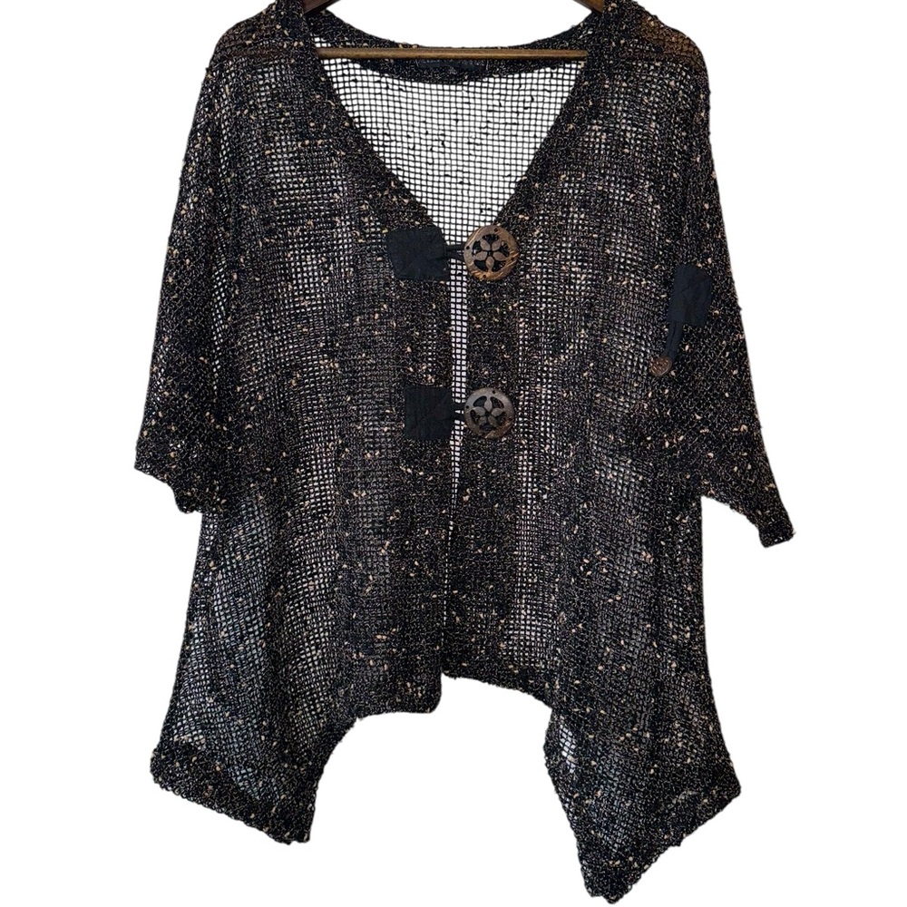 VTG Mirror Image Black Mesh Netting Boho Cardigan